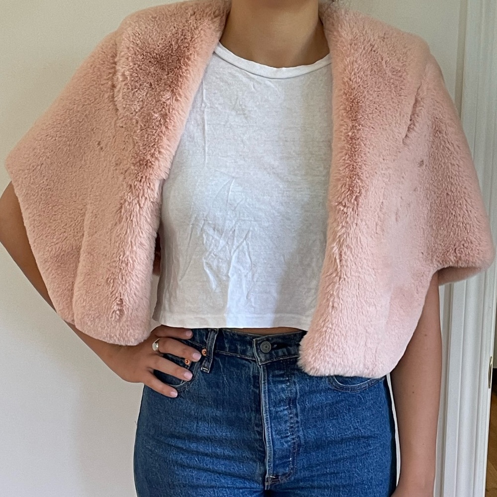 Eliza J Faux Fur Pink Shrug
